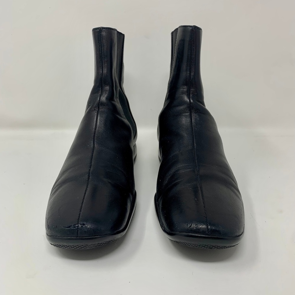 Prada Black Leather Square-Toe Ankle Boots